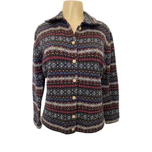 SKYR Lambswool Sweater Cardigan Multi Color Striped Button Down Long Sle…